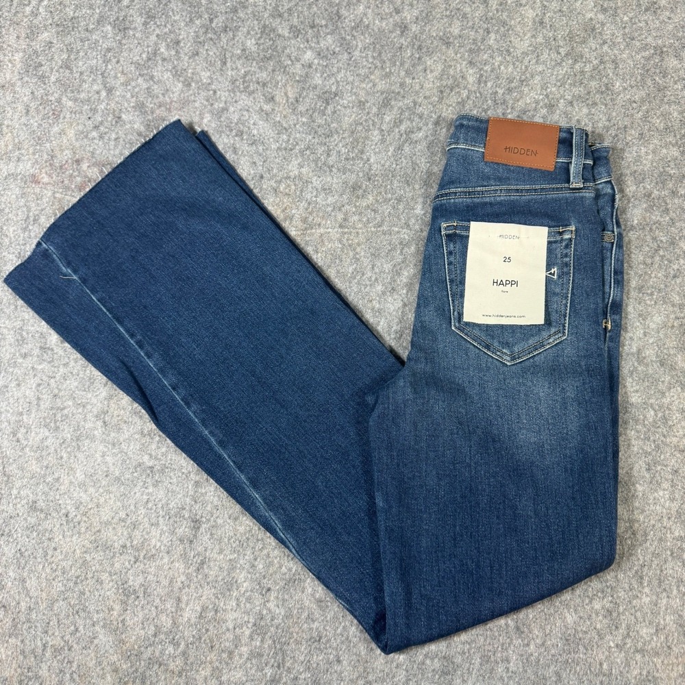 Hidden Jeans Happi High Rise Flare Jeans Dark Wash Raw Hem HD3165-DK Womens 25